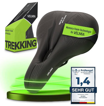 Velmia Bike Seat/Saddle with Memory Foam & Ergonomic 3-Zone Concept for Trekking Bike, Mountain Bike & City Bikes, Comfortable Waterproof Bike Saddle for Men & Women - Imported from UK